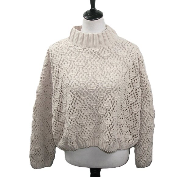 POL Sweaters - POL Cream Mock Neck Open Knit Chenille Sweater Size Large